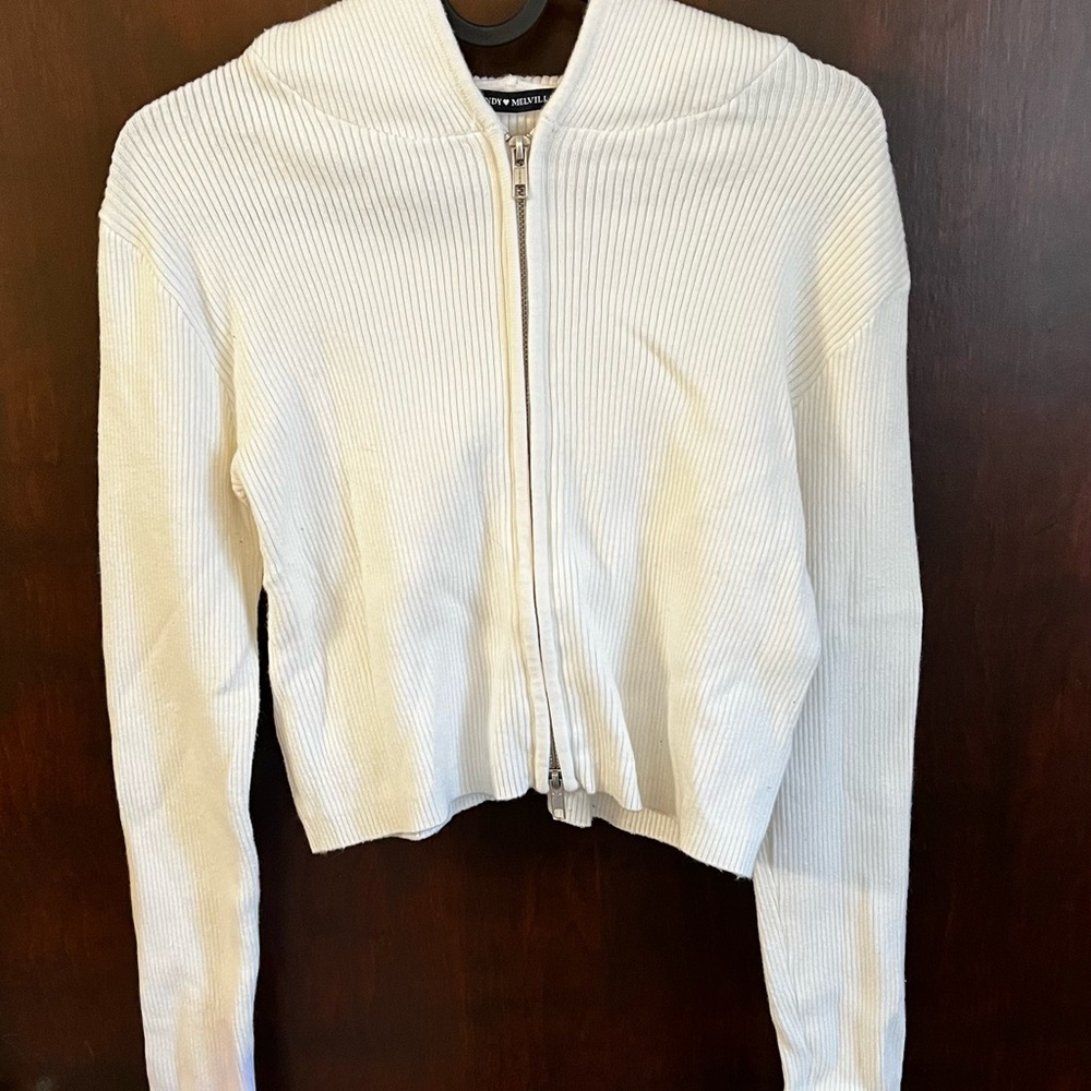 Brandy Melville white zip up sweater. One size
